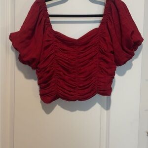 She + Sky Red Ruched Crop Top